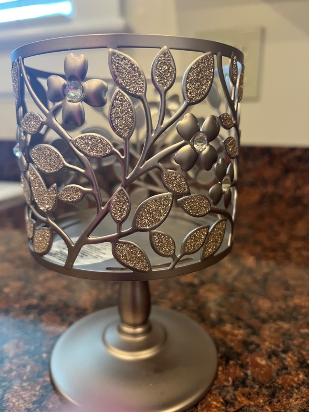 Bath and Body Works Floral Glitter Metal Candle Holder - Silver